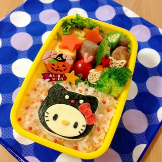 簡単キャラ弁☆ハロウィン　くろねこキティのお弁当♪